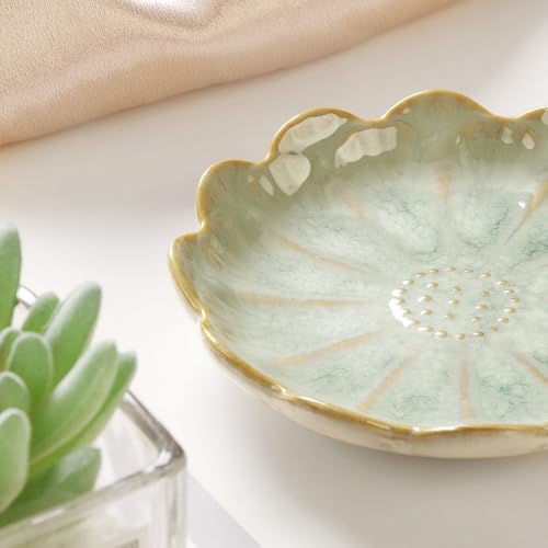 Image of Lotus Ring Holder Dish Small Indoor Ash Tray, Ceramic Dessert Plate Trinket Jewelry Holder Organizing Necklace Earrings for Parents Friends Sister, Light Green. All Jewelries Are NOT Included.