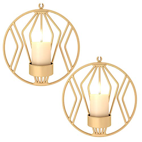 Pasutewel Wall Mounted Candle Holder Set Of 2 Tea Light Candle Sconces Metal Wall Decor For Home Living Room Wedding Events (Gold) #TOP30
