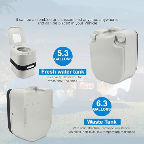 Portable Toilet, 6.4 Gallon 24L Piston Pump Flush with Level indicator Detachable Anti-Leak Handle Water Pump,Rotating Spout Indoor & Outdoor Hiking Toilet for Camping, Fishing Travel - Image 4