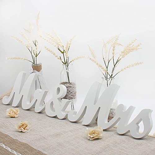 Mr & Mrs Lettres en bois Blanc Décoration de Mariage Grand Lettres pour Anniversaire (Blanc)
