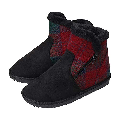 [ハリスツイード] レディース ムートンブーツ 32559 4.5cmヒール フェイクファー ブラックレッド S(22.5cm～23.0cm)