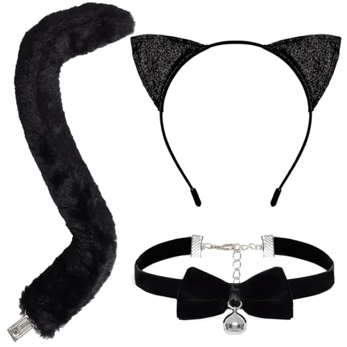 YUYWWAN Accessoires de Catwoman Deguisement Carnaval, Ensemble de Chat Noir Cosplay Costumes, Mignons Élégants Déguisement Chat pour Enfants Adultes...