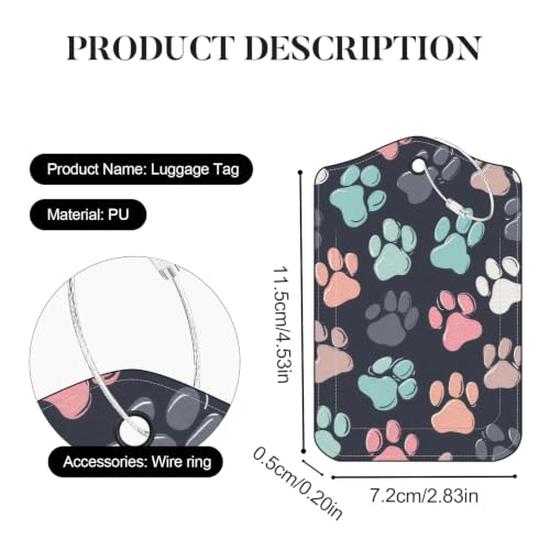 Image of Paw Print Luggage Tags 2 Pack, PU Leather Privacy Flap