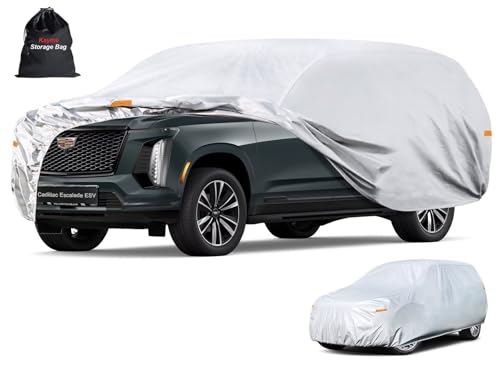 Image of Kayme 6 Layers SUV Car Cover Custom Fit for Cadillac Escalade ESV (2002-2026), Waterproof All Weather for Automobiles,Rain Sun UV Protection.Silver