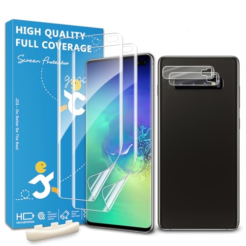 JZG 2 Pack Screen Protector for Samsung Galaxy S10 Plus (Soft film), 2 Pack Camera Lens Protector, Fingerprint Unlock, Anti-Scratch, Easy Installation, Curved Edge Coverage