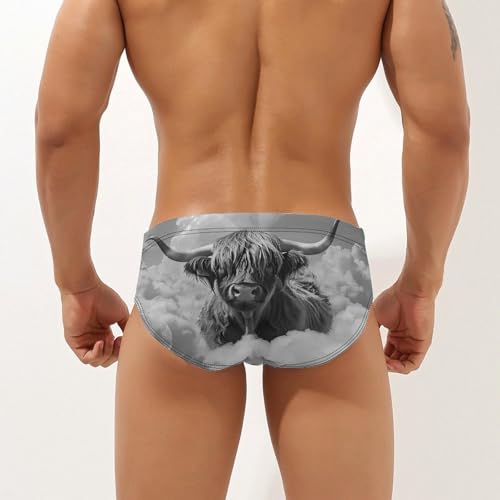 Highland Cow Bubbles Black White Novelty Men's Swimming Brief Swimwear Pants Trunks Beach Shorts Underwear2