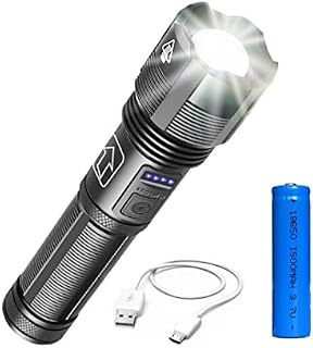3000 Lumens LED Rechargeable Torch Super Bright Very Powerful Lighting 18650 Battery Included USB Rechargeable Zoomable Water Resistant Flashlight 5 Modes Best Flash Light, Black,1600