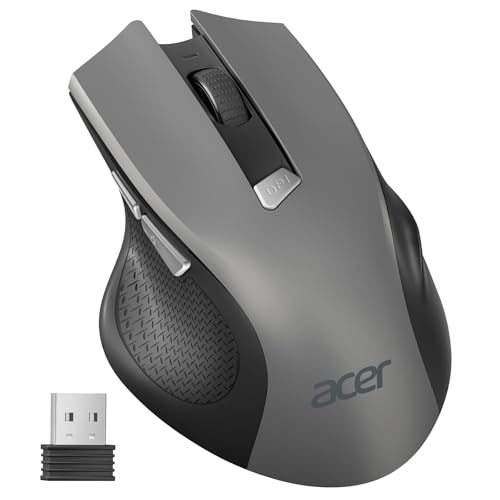Acer Maus Kabellos, 2.4GHz 1600 DPI Funkmaus, 3 Einstellbare DPI Wireless Mouse mit 6 Tasten, Batteriebetriebene Kabellose Maus für Laptop, PC und MacBook, Empfohlen für Rechtshänder-Grau