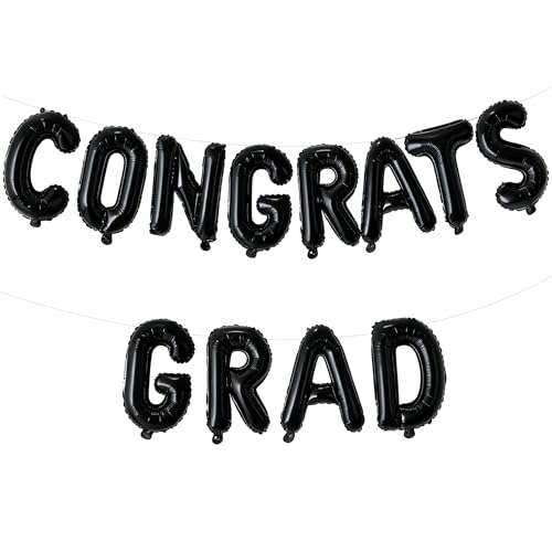 Image of Congrats Grad Balloon Banner, Graduation Party Decorations 2024, Black