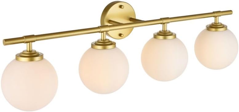 Ansley 4-Light Iron & Glass Bath Sconce in Brass/Frosted White