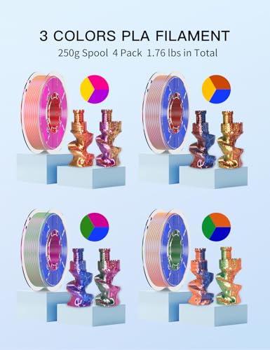 Image of PINBALL Silk Tricolor PLA 3D Printer Filament 1.75mm Shiny Multi-Color Change by Angle Filament 3D Printing PLA Filament Dimensional Accuracy + /- 0.02mm 250g*4