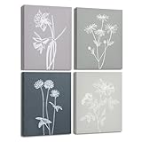 Viionlg Boho Canvas Wall Art Set of 4 Stylish Neutral Botanical Prints for Home Decor Bathroom Bedroom and Living Room Rustic Vintage Farmhouse Vibes Ideal for Home Kitchen Framed (12x16)
