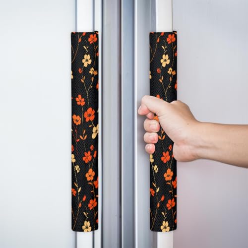 Image of Pardick Spring Flower Refrigerator Door Handle Covers Set of 2, Florals Fridge Handle Cover Washable Fridge Dishwasher Door Spring Decor Protector Handle Cover, Keep Your Kitchen Appliance Clean