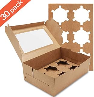 Farielyn-X 30 Packs Kraft Cupcake Boxes, Food Grade Kraft Bakery Boxes with Inserts