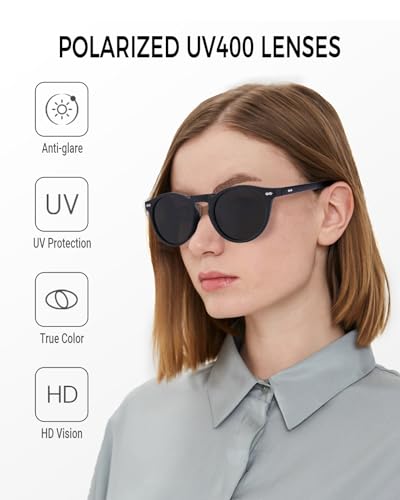 Image of Small Round Polarized Sunglasses for Women Men, Ultra Lightweight UV400 Protection Trendy Classic Vintage Style