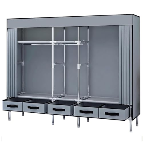 ワードローブ カバー付き クローゼット 引き出し付き、大容量 ワードローブ 洋服ダンス クローゼット 収納 服 衣類の保管と整理、簡易ハンガーラック 防塵・防湿・防汚・耐久性、63・83・105・125・165・205・245cm、不織布 省スペース ハン