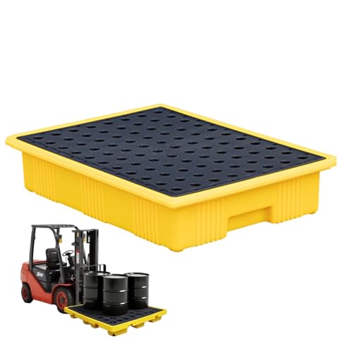 Spill Containment Tray 19.3x13.8x3.5 Inch 11L Capacity 110lbs Load Spill Pallet with Drain Chemical Resistant Containment Trays for Oil Drums Warehouse Factory