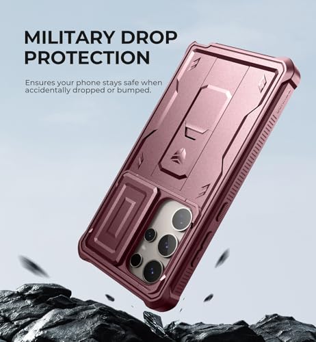 Image of Dexnor for Samsung Galaxy S24 Ultra Case with Built-in Slide Camera Cover & Screen Protector & Kickstand,Shockproof Rugged Case Full-Body Bumper Protective Cover for Galaxy S24 Ultra (2024),Maroon Red