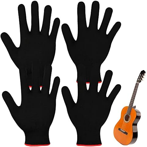 Musicians Practice Glove 4 Pieces Guard Guitar Gloves Black Bass Glove for Men Women Musicians Guitar Players Finger Hand Protector Instrument Accessories, Medium Cover