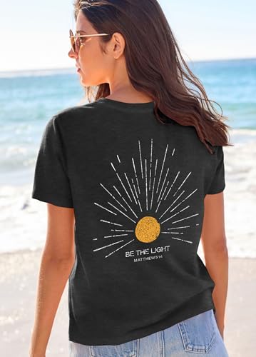 Christian Tshirts Women Be The Light Shirts Religious Tees Casual Faith Short Sleeve Tops4