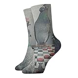 yazs Lässige Crew-Socken – Tauben, die Schachbretter spielen