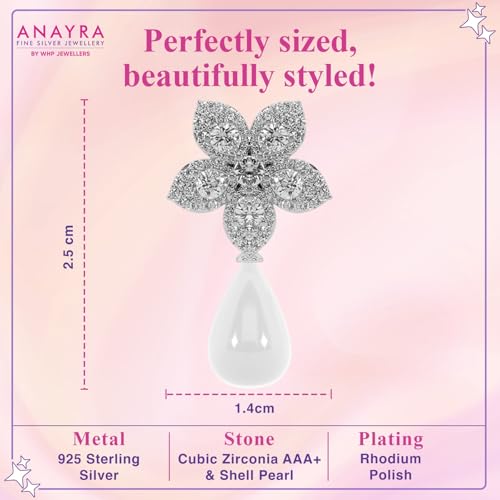 Image of 925 Sterling Silver Pearl Earrings for Women | Sterling Silver Pearl Stud Earrings | Hypoallergenic Rhodium Plated Anti-Tarnish Lightweight Daily Wear Jewellery | Office Wear | Gift for Wife, Girlfriend, Mother, Sister | Birthday, Anniversary, Rakhi