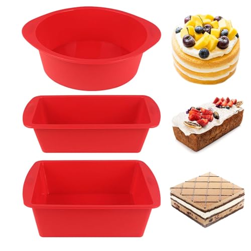 LGQUK Silicone Baking Pans Sets - Nonstick Silicone Bakeware Set with Bread Loaf Pan, Square/Round Cake Pan - Oven & Dishwasher Safe  