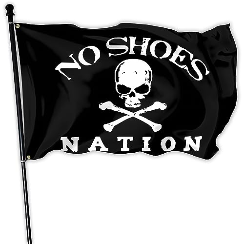 No Shoes Nation Flag 3x5 Ft Funny American Pirates and Crossbones Boat Flag for Indoor Outdoor College Dorm Wall Farm Decor Banner Gift