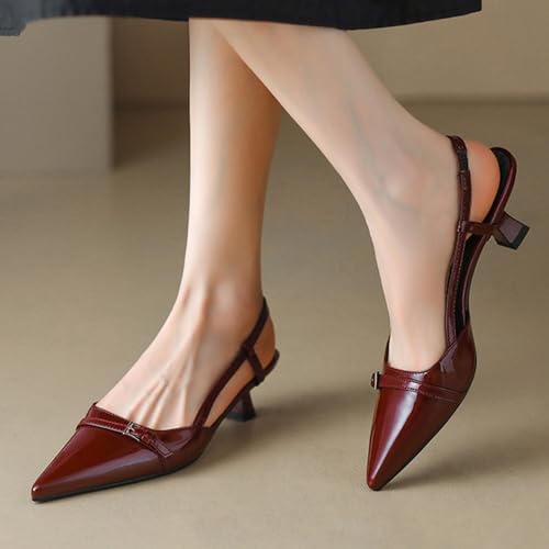 Women's Pointed Toe Slingback Kitten Heels Low Heels Buckle Strap Closed Toe Pumps Dress Wedding Party Work Office Shoes3