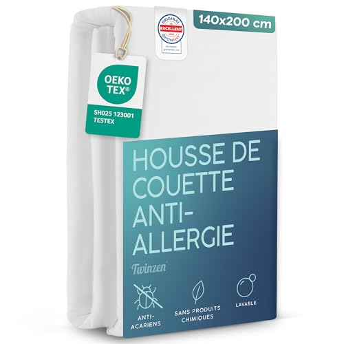 Twinzen Housse Anti Acarien pour Couette 140x200 cm – Protege Couette Anti Acarien avec Fermeture Éclair - Oeko-Tex