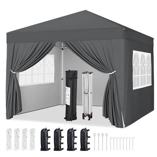 Yaheetech Carpa Plegable 3x3 Cenador Impermeable para Exteriores Pergolas de Jardin con Paneles Laterales y Ventanas para Jardín y Patio Gris
