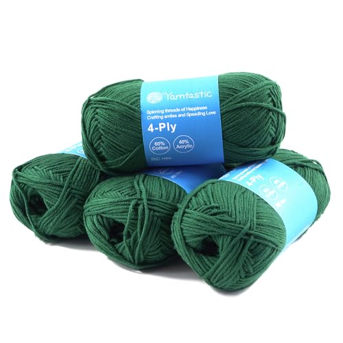 Yarntastic 50g x 4 Balls in a Pack, 4 Ply Yarn, 16 Wraps per inch (About 2.5cm), 60% Cotton 40% Acrylic Blended