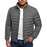 Genérico Cazadora Hombre Invierno Color Liso, Chaqueta Acolchada Cuello Mao De Cremallera Sin Capucha, Plumíferos Moda - Bombers Montaña Vintage - Gris L