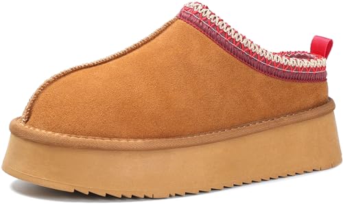 Women's Slippers Platform Mini Boots Cozy Fuzzy Women's Platform Slip-on Slippers Winter Fluffy Warm Comfy Furry Anti-Slip Shoes for Outdoor Indoor House