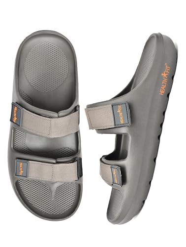 Image of HEALTH FIT Extra Soft Premium Classic Cushion Sliders /Slipper footbed with Double Adjustable Strap Comfortable Light Weight Anti-Skid Waterproof Stylish Flip Flops for Men's HF153