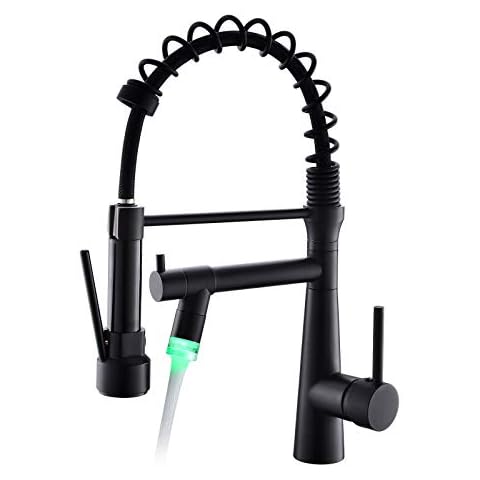 TIMACO LED Kitchen Tap Black 360° Swivelling with Spiral Spring Shower Extendible Gastro High-Pressure Kitchen Sink Mixer Tap Cover