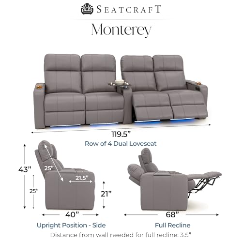 Image of Seatcraft Monterey Home Theater Seating Gray Row of 4 Dual Loveseats