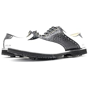 PORTMANN Saddle Classic Tour – Zapatos de Golf Cuero para Hombre Extraligeros y Flexibles Pure Drive Tec., Blanco Negro Croc, 46 EU