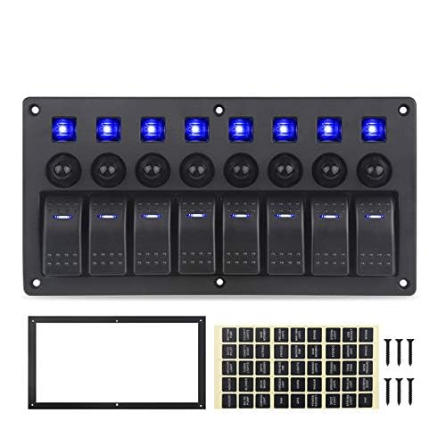 GIDREN 8 Gang Rocker Switch Aluminium Panel Toggle Switch for Car Marine RV Car Truck Trailer (8 Gang Blue)
