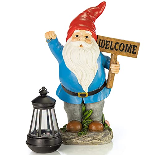 Vp Home Welcome Gnome With Lantern Solar Powered Led Outdoor Decor Garden Light (Red Hat) Welcome Gnome Statues Outdoor Gnome Decor Funny Figurine Decor For Outside Patio, Yard, Lawn #TOP6