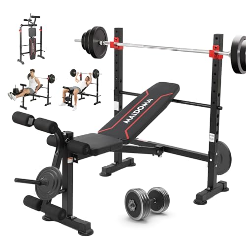Foldable 750LBS Weight Bench with Leg Extension and Squat Rack, Adjustable Flat Incline Decline Bench Press for Full Body Workout（US Stock）