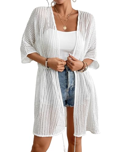 Cache-maillot de bain creux en crochet blanc fluide et respirant