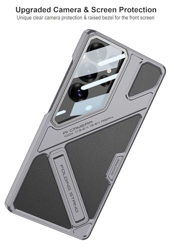 Image of Midkart Leather Case Compatible with Samsung Galaxy S25 Ultra Hidden Kickstand Cover Hard PC with Camera Protection, Black & Grey