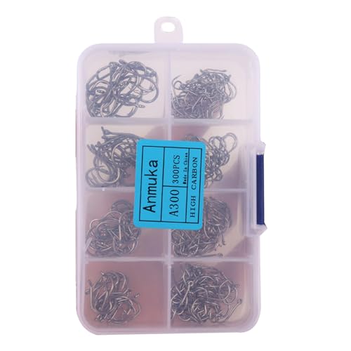 300pcs Barbed Fish Hook with Eye Carbon Steel Eyed Sea Fish for Metal Fishing Tackle Rustproof Single Enduring Barbed Fishings H