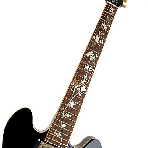 Image of Inlay Sticker Fret Markers for Guitars - Tree of Life w /Hummingbird, FT-055TL-HM | Full-length vines, leaves, and white blossoms frame a hummingbird at the 12th fret for a decorative pearl-style inlay look.