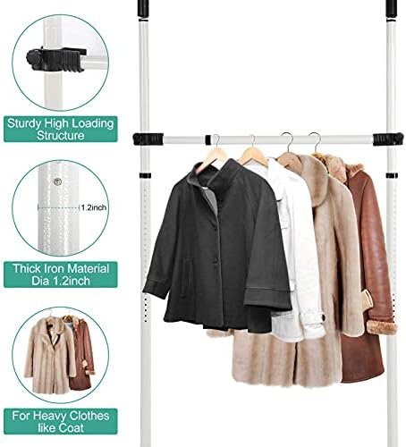 Freestanding Clothes Rack, Adjustable Garment Organizer Rack,Open Wardrobe Storage System, Telescopic Cloakroom Shelving System, Heavy Duty Clothing Storage Rack with Hanging Hook