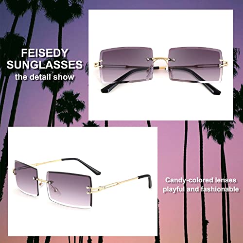 Feisedy Vintage Rimless Sunglasses Rectangle Frameless Candy Color Glasses Women Men B2642 #TOP4