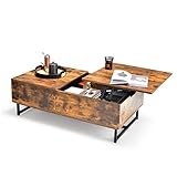 【Großer Platz】Dieser Couchtisch hat eine große Tischplatte von 110 x 60 cm, eine Schublade, die sich an der Seite öffnet und Stauraum unter der erhöhten Tischplatte.