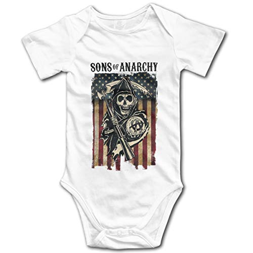 Baby Clothes Sons of Anarchy Flag Logo Breathable 100% Cotton Baby Bodysuits Short Sleeve Romper Bodysuit Baby Onesies Jumpsuit White