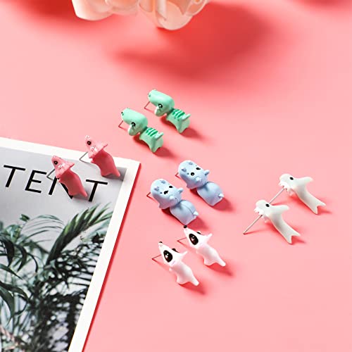 NEWITIN 9 Pairs Cute Animal Bite Earrings for Women Hypoallergenic Earring 3D Clay Earrings Cartoon Biting Ear Studs Polymer Clay Studs for Women2